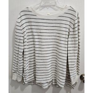 LOFT Outlet Lounge Women's Knit Pullover Sweater Top Gray/White Stripe Size L